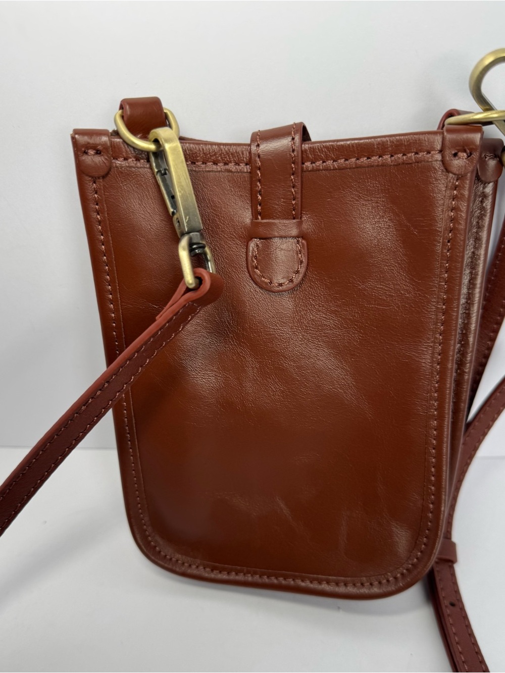 Genuine Leather Phone Crossbody Bag Small Minimalist Utility Pouch Brown - Picture 2 of 9